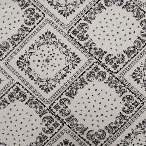 1 Yard Cotton Poplin Fabric for Sewing Patchwork, Dress, Cloth - Block and Pasisley Flower on White Background (width=140cm)