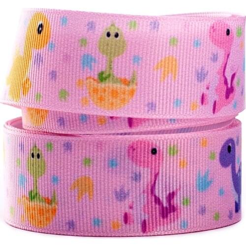 10yards different sizes pink cartoon Dinosaur printed grosgrain ribbon