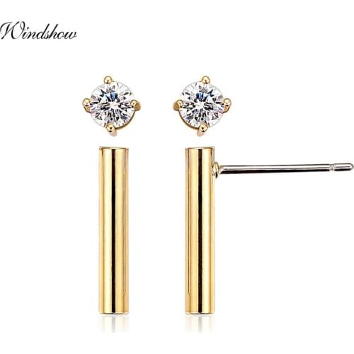 2pairs Yellow Gold Color Bar & Round CZ Small Stud Earrings For Women Girls Ear Pack Set Jewelry Orecchini aretes de mujer Aros