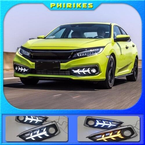2Pcs Car LED DRL Daytime Running Lights rear bumper brake light tail light fog lamp For Honda Civic 10th 2019