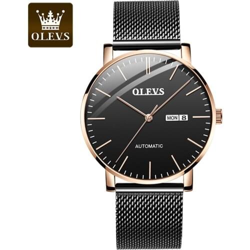 2021 OLEVS Top Brand Mechanical Mens Watch Ultra-thin Luminous Automatic Mens Mesh Belt Date Waterproof Watch Reloj De Hombre