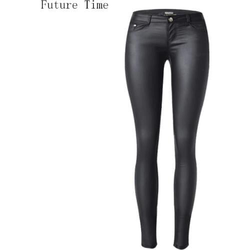 2018 low waist women jeans sexy stretch elastic Faux leather jeans low waist slim skinny pencil pants washed coated jeans C1074