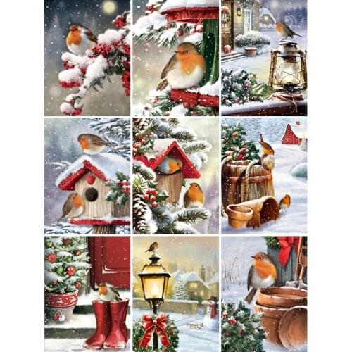 5D DIY Diamond Painting Christmas Gift Bird Snow Tree Cross Stitch Full Drill Square Embroidery Mosaic Winter Picture Home Decor