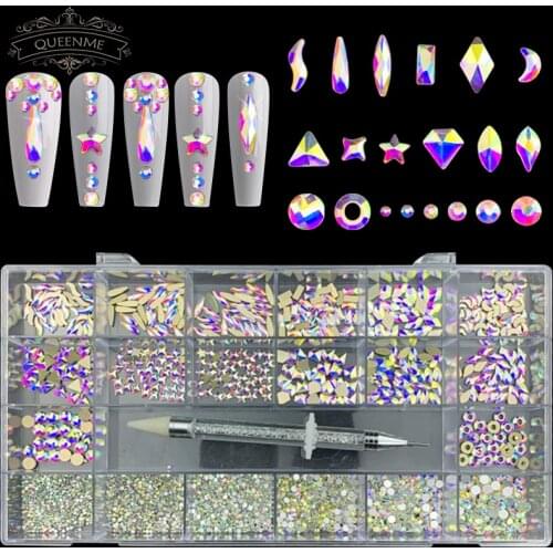 700pcs Plus 5760pcs Round Crystal Nail Rhinestones Bling Shiny Stones Charm Glass Flatback Nail Art Decorations Accessories