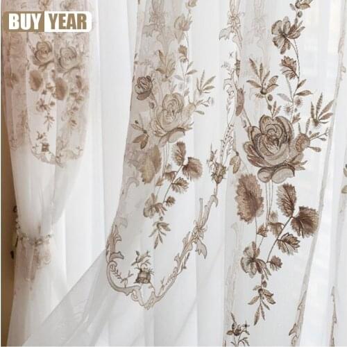 American Luxury Flower Embroidered Tulle Curtain For Living Room Bedroom Sheer Curtains Window for Kitchen Voile Custom