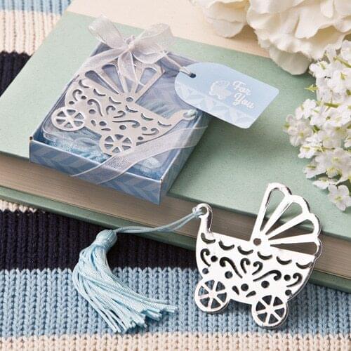 Free Shipping Blue/Pink Baby Carriage Bookmark Wedding Favors And Gifts Birthday Party Baby Shower Favor Gifts Girl Boy