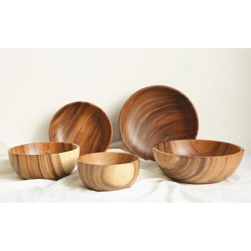 Large soup dinner bowl wood handmade healthy food containers dishes vintage salad rice Japanese style tableware noodles