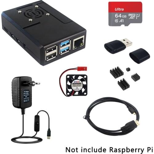 Raspberry Pi 4 Case ABS Shell Black Plastic House for Raspberry Pi 4 Model B Power Adapter Heatsink HDMI-compatible Cable