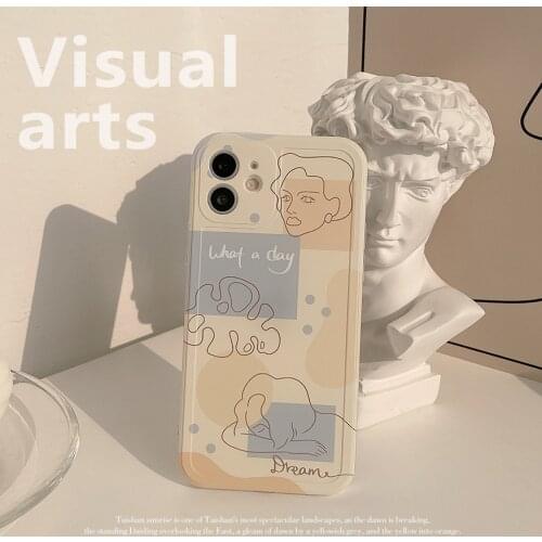 Retro artist girls Palm leaves line art Korean Phone Case For iPhone 11 12 Pro Max Xr Xs Max 7 8 Plus 7Plus Case Soft Back Cover