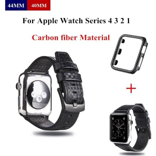 Carbon Fiber Cover Case with Watch Band for Apple Watch 44MM 40MM Replacement Strap Series 4 3 2 1 for iWatch 4 3 2 1 Wristband
