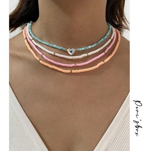 PerisBox Handmade Candy Color Polymer Clay Bead Choker For Women Jewelry Multicolor Soft Pottery Vinyl Disc Beaded Necklaces