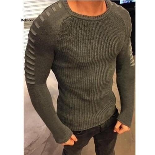 Mens Sweater European American Style Cross-Border Slim Long Sleeves Round Neck Sweater Round Neck Sweater Mens Tops