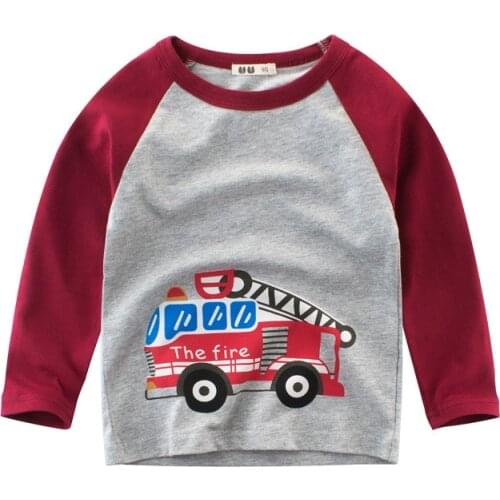 T-Shirts Kids Clothing Tops Boys Girls Toddler Long-Sleeve Baby Cartoon Children Cotton Summer Print Car Machine Tees