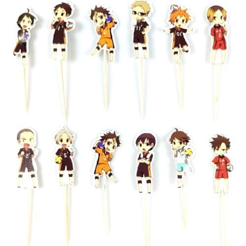 Haikyuu Theme Decorate Birthday Party Kids Boys Favors Happy Baby Shower Volleyball Boys Cupcake Cake Toppers With Sticks 24PCS
