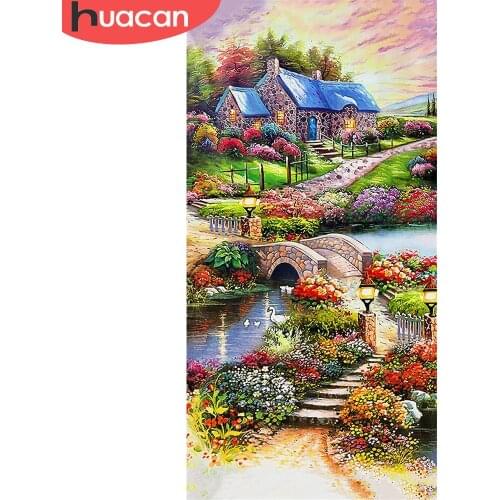 HUACAN Full Square/Round Diamond Painting 5d House Mosaic Nature DIY Diamond Embroidery Landscape Home Decor Craft Kit
