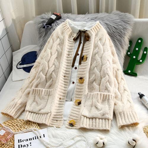 Solid Knitted Women Sweater and Cardigan 2021 Winter New Button Pocket Thicken Warm Female Outwear Coat Tops