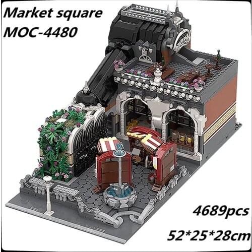 MOC-4480 4689pcs MOC City Street House Market Square Railway Plaza Expert Railroad Tower Model Building Blocks DIY Toy Kid Gifts
