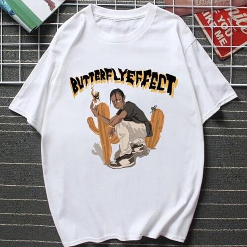 Travis Scott Fashion Women T-Shirts Funny Butterfly Effect Letters Printing Tops Summer Female Hip-hop Short-sleev Unisex Tee