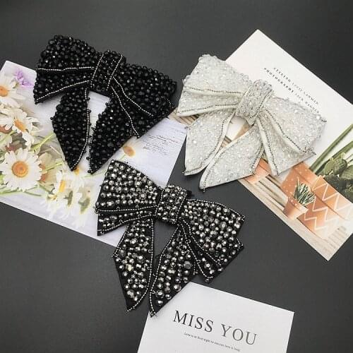 3PCS 3D Crytal Bowknot Patch For Clothes Beaded Applique Rhinstone Patch Bow Drill Applique Sew On DIY Clothing Applications