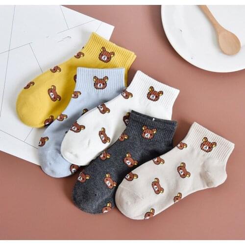 2021 New Cartoon Womens Breathable Cotton Socks Cute Bear Lovely Animal Pattern Girl Sock Combed of Pure Cotton Female Socks