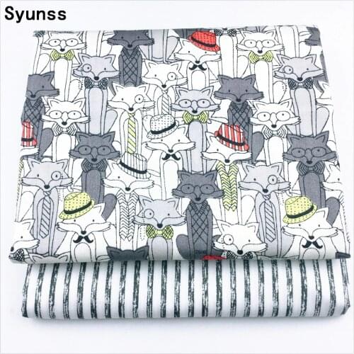 Syunss New Gray Fox Stripes Cotton Fabric For Diy Sewing Craft Quilting Patchwork Tissue Tilda Doll Cloth Kids Bedding Textile