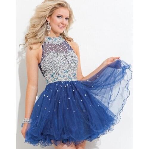 2018 New vestido de noiva Homecoming High Neck Off Shoulder Crystal Beading Mini Length Party prom gown bridesmaid dresses