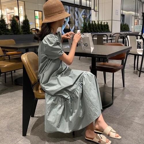 2021 New Summer Women Vintage Loose High Waist Slim Thin Elegant Ruffles Big Swing Solice Maxi Dress Female RV731