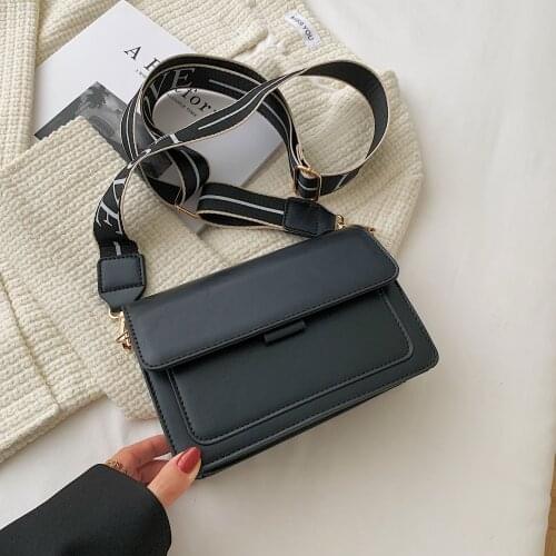 Solid Color Classical PU Leather Flap Crossbody Bags for Women 2021 Travel Handbag and Purses Shoulder Simple Designer Branded