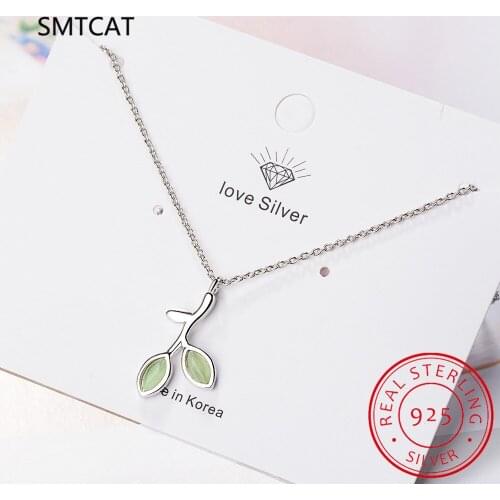 Hot new 925 sterling silver green leaf necklace female simple fashion sweet personality hundred matching accessories
