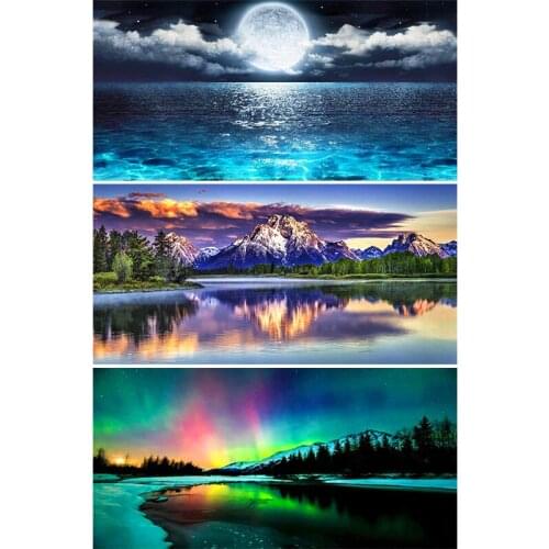 PDMDOG 5D Diamond Painting "Moonlight lake scenery" DIY Full Rhinestones Drill Cross-stitch Square Round Diamond Embroidery