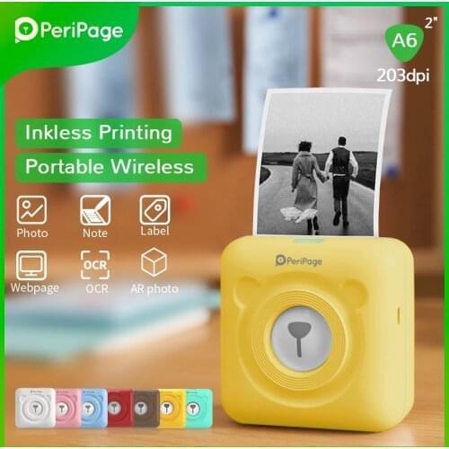 Peripage A6 Yellow Color 58mm Wireless Mini Bluetooth Thermal Label Printer With Paper Roll/Thermal Paper/ Sticker Paper