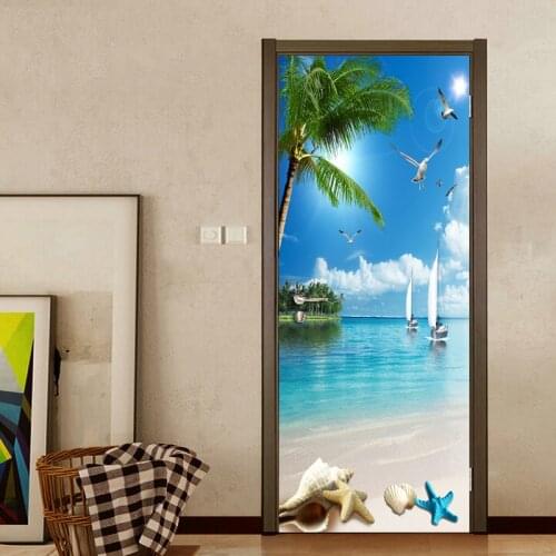 Custom Photo Wall Paper 3D Beach Sea View Wall Painting Living Room Bedroom Bathroom Door Sticker PVC Waterproof Mural Wallpaper