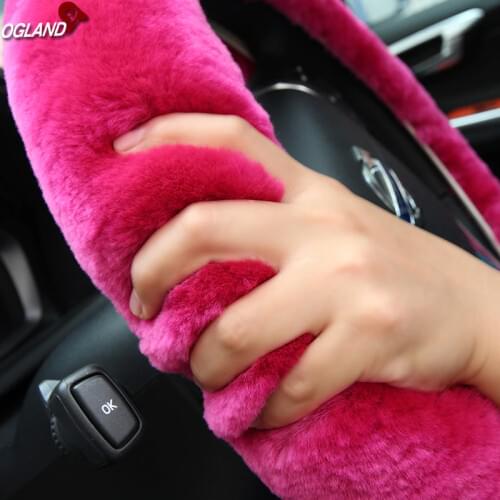 OGLAND Classic Sheepskin Car Styling steering wheel covers for Australian Merino Wool Fur Auto Parts leather woman man 36CM-42CM