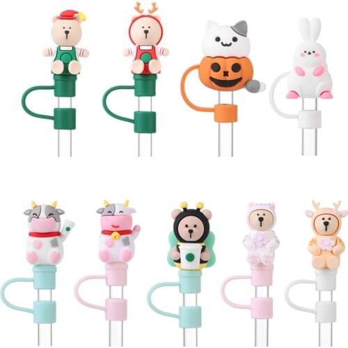 1 PC Cartoon Drinking Dust Cap Silicone Straw Plug Tips Cover Reusable Cap Cup Accessories Dust-proof Drinkware Kitchen Bar Tool