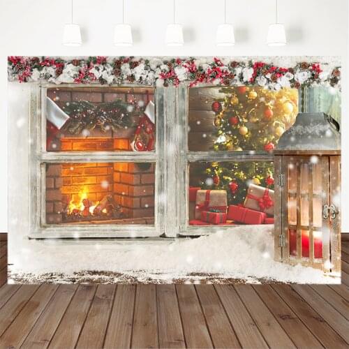 Christmas Photography Background Christmas Tree Gift Fireplace Backdrop Children Party Decoration Prop Banner For Photo Studio