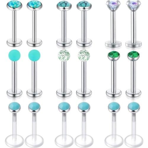 16g Surgical Steel Lip Ring Labret Studs Monroe Mudusa Piercing Jewelry Tragus Helix Conch Cartilage Earrings 8mm 18pcs