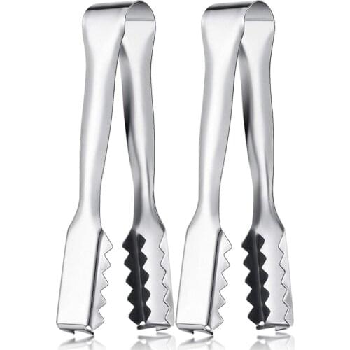 Stainless Steel Ice-Cube Tongs With Teeth Ice Tongs For Cocktails Whiskeys Kitchen Food Serving 2 Pieces