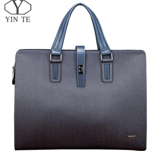 YINTE Mens Handbag Leather Bag Fashion Young Handbag Business Briefcase Blue Color Office Lawyer Messenger Totes T8387-4