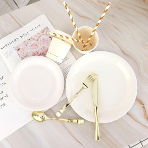 Birthday wedding party tableware decoration supplies straw cup plate paper towel balloon baby shower bronzing multicolor