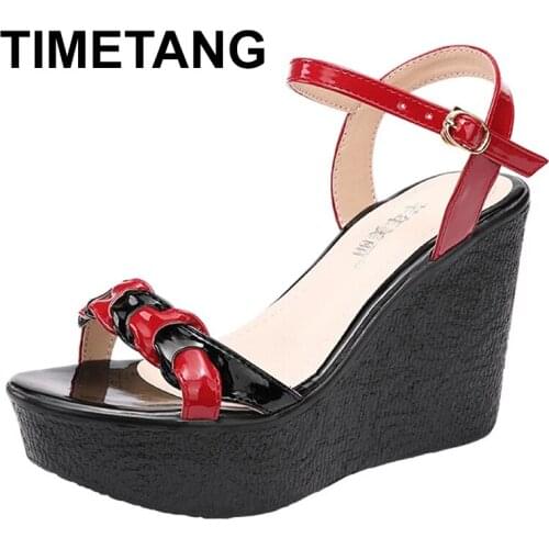 TIMETANGHigh Heel 11cm Wedges Heel Platform Sandals Women Summer Fashion Platform Open Toe Wedge Sandals