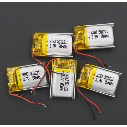 XINJ 5pcs 3.7V 80 mAh Lithium Polymer Battery li po Li ion cell 501221 For bluetooth headset glasses smart watch smart watch DIY