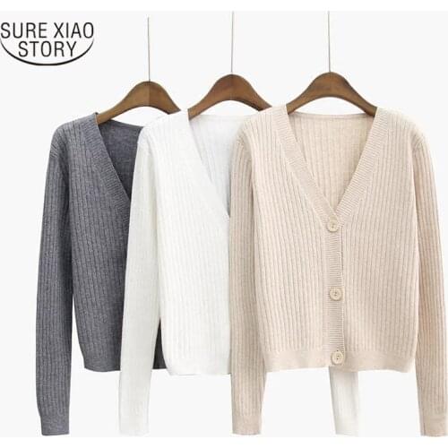 2021 Autumn and Winter Top Long Sleeve Womens Sweater Korean Solid V-neck Thick Female Cardigan Ropa De Mujer 10645
