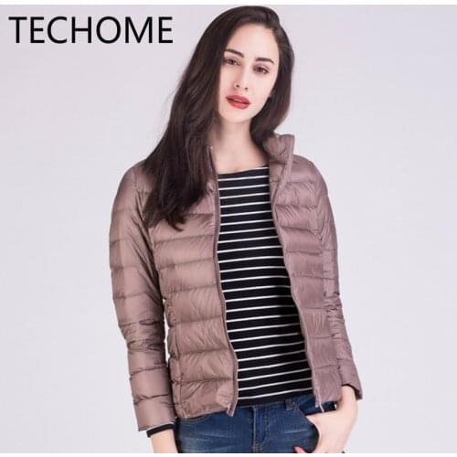 TECHOME Ladies Stand Collar White Duck Down Jacket Women Winter Slim Short Down Coat Ultra Light Plus Size 3XL Plain Parkas