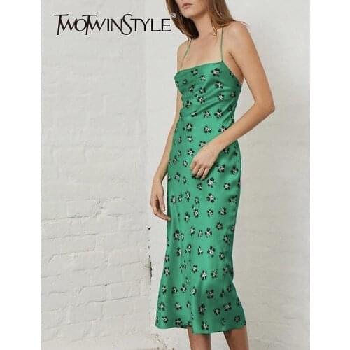 TWOTWINSTYLE Sexy Sleeveless Print Women Dress Off Shoulder Backless Bandage Slim Midi Dresses Female Fashion Summer 2020