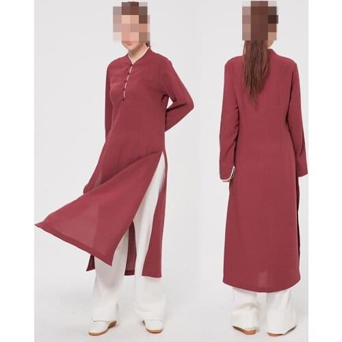 Women high-grade linen kung fu martial arts taoist gown wushu clothing tai chi suits taijiquan robe uniforms orange/red