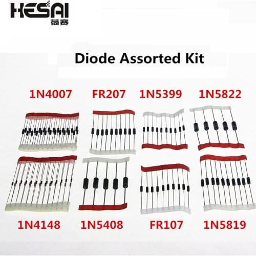 1N4007 1N4148 1N5819 1N5399 1N5408 1N5822 FR107 FR207,8values=100pcs,Electronic Components Package Diode Assorted Kit