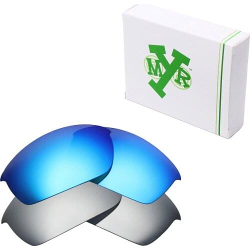 2 Pairs Mryok POLARIZED Replacement Lenses for Oakley Flak Jacket Sunglasses Ice Blue & Silver Titanium