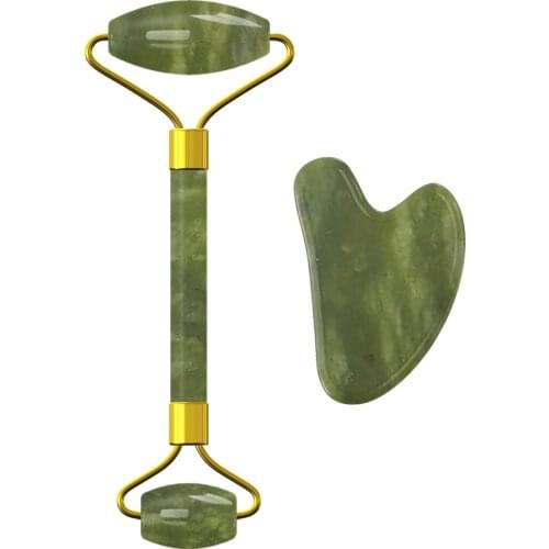 2 in 1 Jade Roller Gua Sha Board Set Face Lifting Massager Real Natural Stone Gouache Scraper Face Skin Care Tools