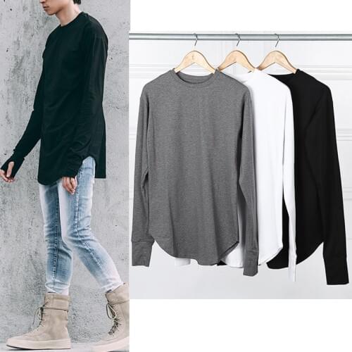 2017 t shirts men street wear hip hop long sleeve t shirt new fashion design man clothing longline curved hem tee long sleeve
