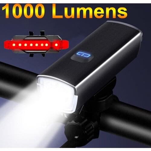 3000mAh Bicycle LED Light 1000 Lumens Type-C Rechargeable Cycling Headlight Highlight Aluminum Alloy Bike Light Bike Accessories